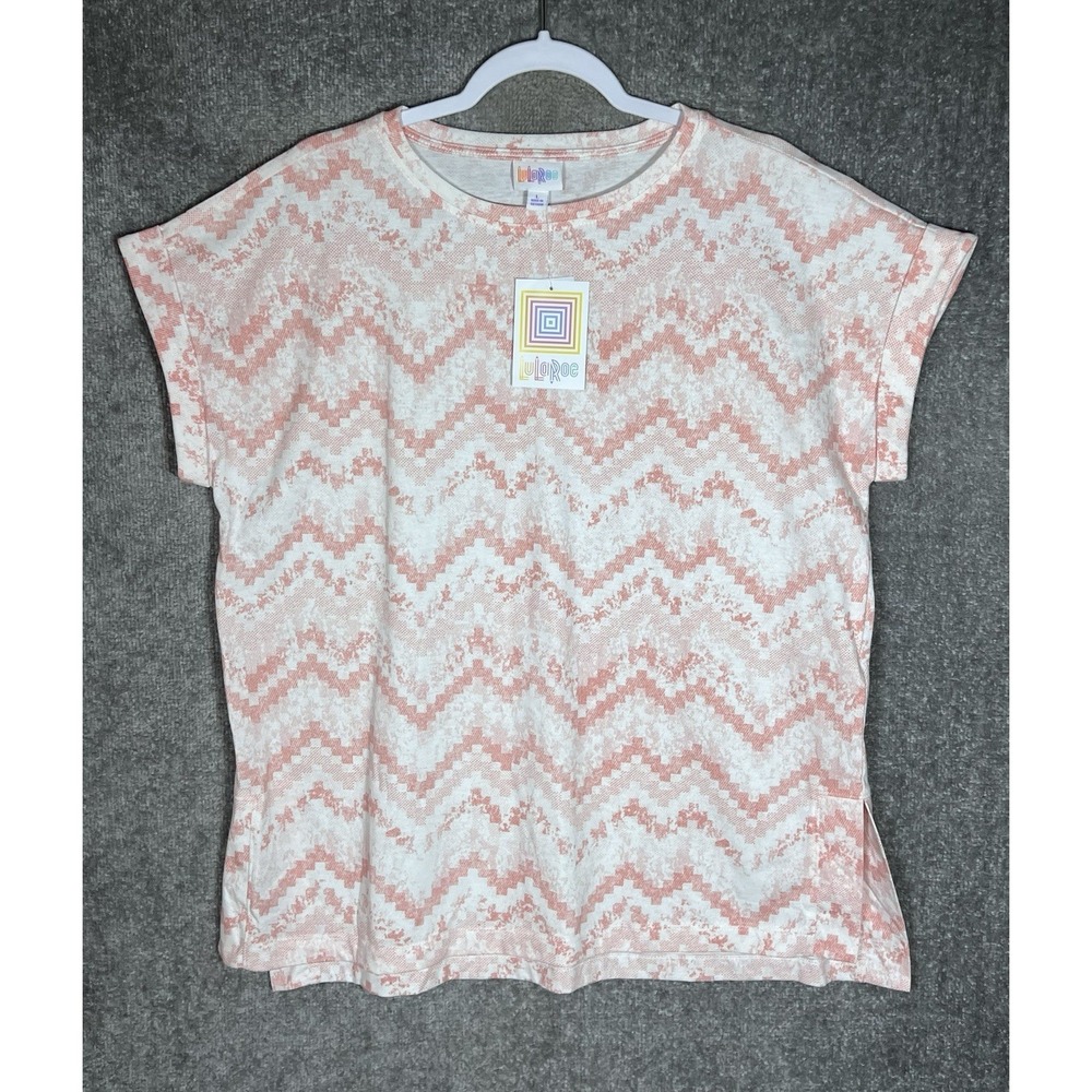 Lularoe Leah Top Womens Sz Large Peach Pink Chevron Side Slits Cuffed Sleeve New